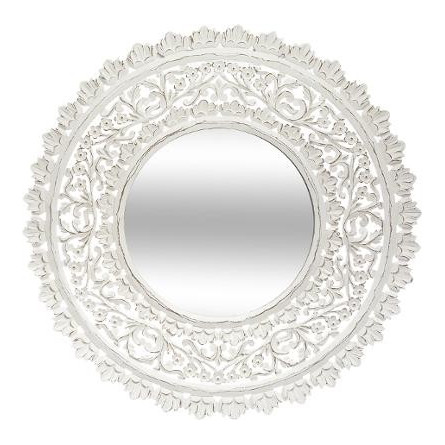 Białe ażurowe lustro z drewna D90